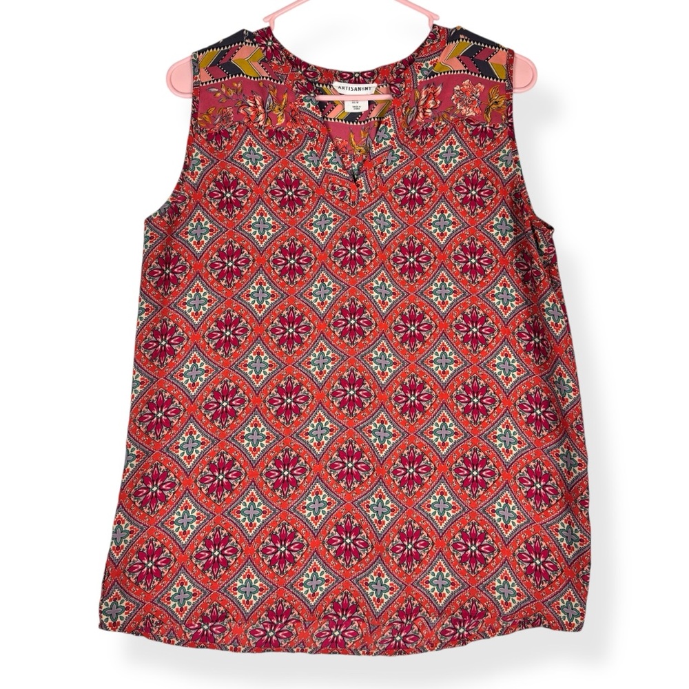Artisan NY Sleeveless Top Womens M Medium Multicolor Floral V-neck